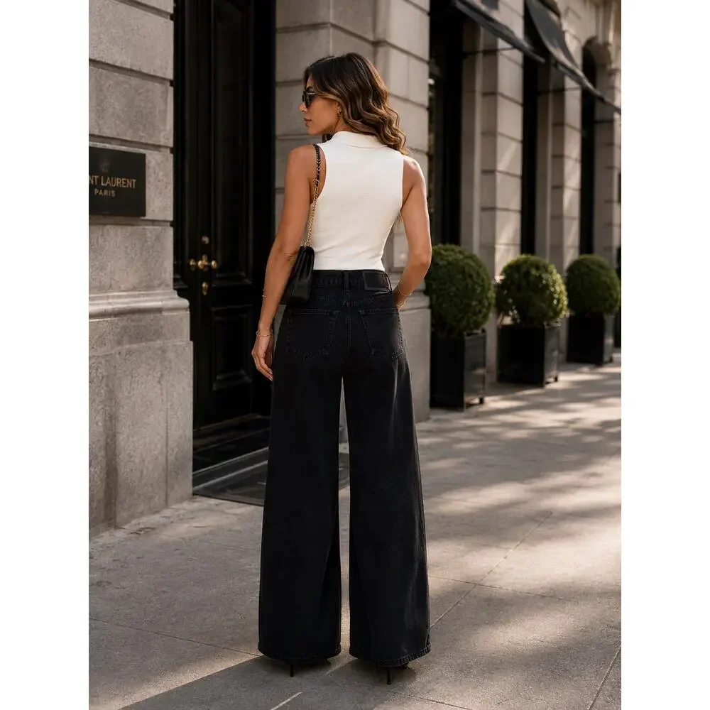 La Ligne 100% Cotton Black Isadora Wide Leg Jeans Size 27